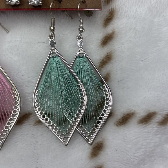 Arizona Jean Co Earrings Set Pink and Green String Art Dangles with Studs - Picture 3 of 4